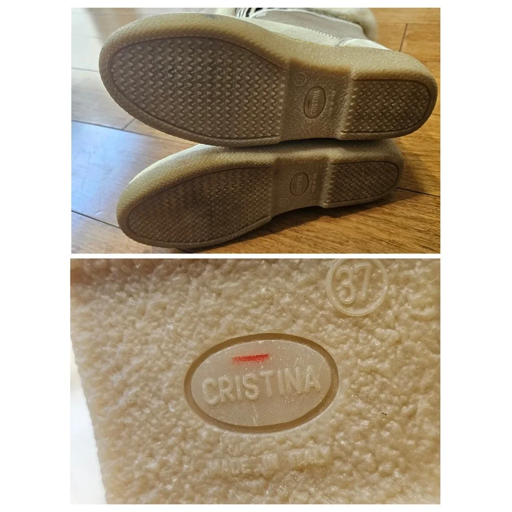 Cristina Italy Zebra Fur Trim Leather Boots Women‎ 37 White Tan